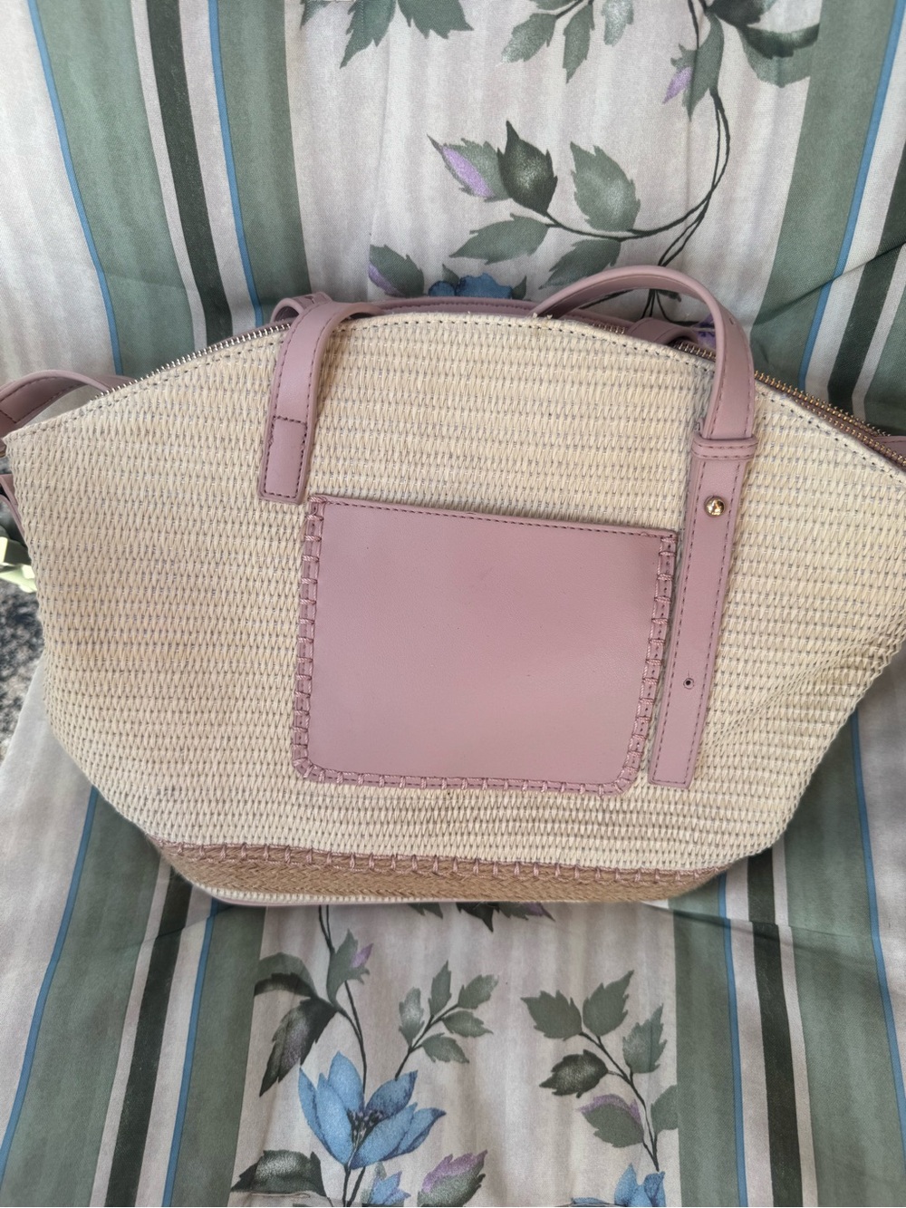 Women’s Woven Straw Tote with Pink Trim